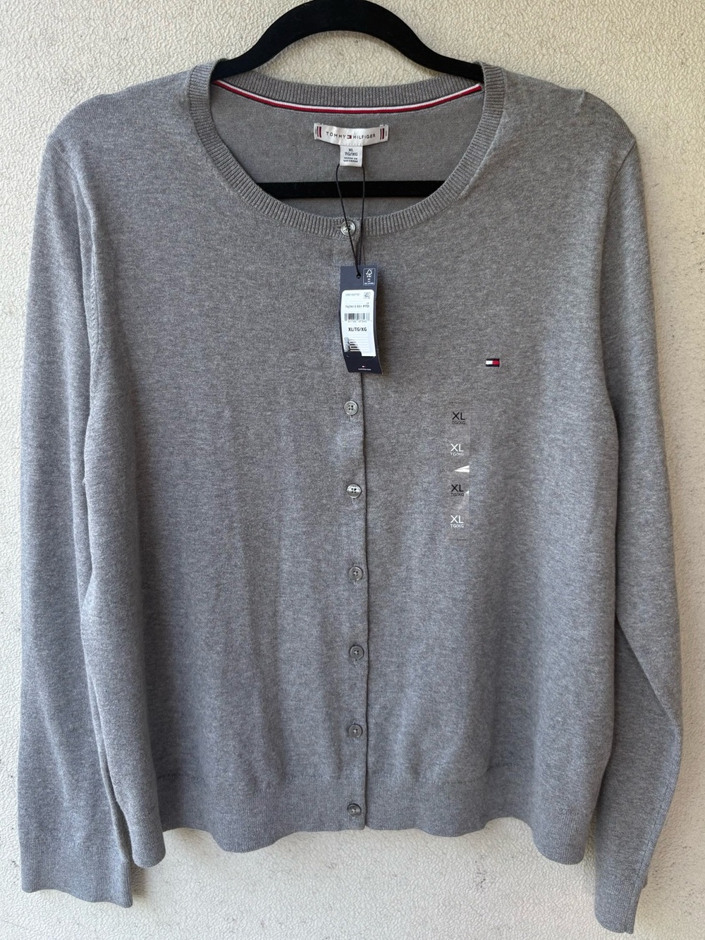 NWT Tommy Hilfiger Gray Cotton Blend Cardigan Sweater XL